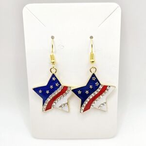 USA Flag Patriotic Star Sparkle Earrings Hooks New
